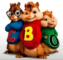 three chipmunks wearing sweaters with the letters c bo and o