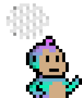 a pixel art of a monkey with a purple and blue hair