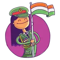 a cartoon illustration of a woman in a military uniform holding an indian flag