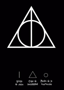 the deathly hallows symbol from harry potter is a triangle with a circle in the middle on a black background .