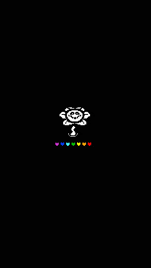 a pixel art of a flower with hearts on a black background