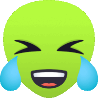 a green smiley face with tears running down its face