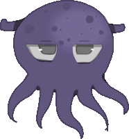 a cartoon drawing of a purple octopus with a serious look on its face