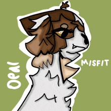 a drawing of a brown and white dog with a ponytail and sunglasses .