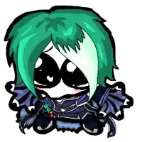 a drawing of a girl with green hair