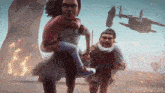 a gif from gifrun.com shows a woman carrying a child and a man carrying a bag