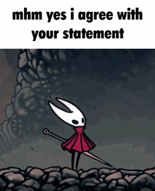 a cartoon character holding a sword with the words mhm yes i agree with your statement