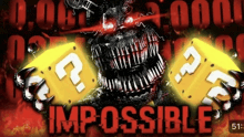 a monster holding a yellow box with a question mark on it and the words impossible