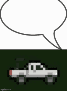 a pixel art drawing of a truck with a speech bubble above it