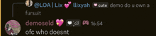 a screenshot of a conversation between @loa_lix and @demoseld