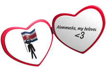 a stick figure is holding a flag in front of a heart that says " alemmuska my beloved < 3 "