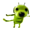 a green dog is standing on a white background .