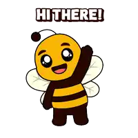a cartoon of a bee with the word hi there above it