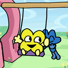 a couple of cartoon characters are sitting on a swing