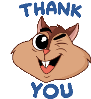 a cartoon chipmunk with the words thank you written below it