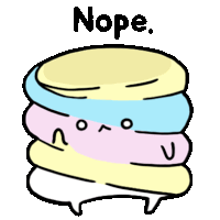 a cartoon drawing of a stack of pancakes with a face and the word nope below it