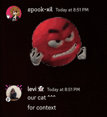 a screenshot of a conversation between spook-xil and levi at 8:51 pm