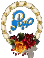 a wreath with roses and the word pop in the center
