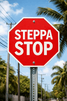 a red stop sign that says steppa stop in white letters