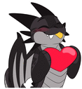 a dragon is holding a red heart in its hands .