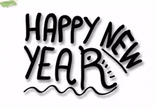 a black and white drawing of the words happy new year