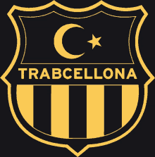 a black and gold shield that says trabcellona