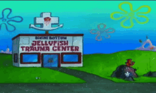 the bikini bottom jellyfish trauma center is shown in a cartoon scene