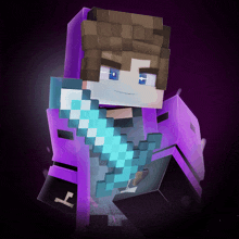 a purple minecraft character with a diamond sword in his hand