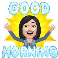 a cartoon of a woman with her arms outstretched and the words good morning above her