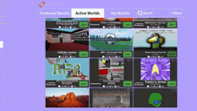 a screen shot of a website that says " active worlds " at the top