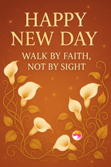happy new day walk by faith not by sight with flowers on a red background