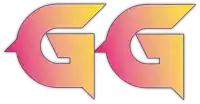 a pink and yellow logo with the letters gg