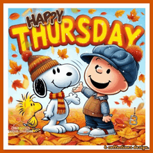 a happy thursday greeting card with snoopy and woodstock