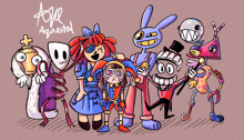 a drawing of a group of cartoon characters with the name agathatol written on the bottom