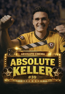 a poster for absolute cinema # 39 shows a man in a yellow jersey
