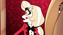 a cartoon character is standing in front of a wall