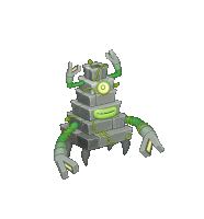 a cartoon drawing of a robot with green arms