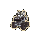 a sticker of a monster truck with horns and a skull on it .