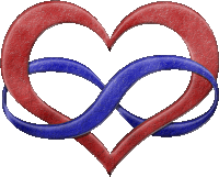 a red and blue heart shaped infinity symbol