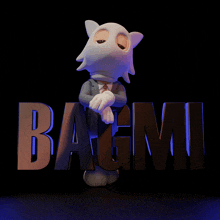 a cartoon character in a suit and tie is standing next to the word bagmi