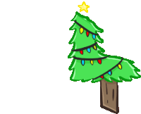 a cartoon christmas tree with lights and a star on top