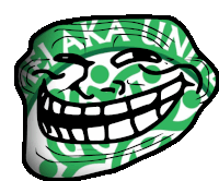 a drawing of a troll face with a green and white pattern