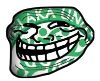 a drawing of a troll face with a green and white pattern