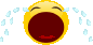 a pixel art of a crying smiley face with tears coming out of its eyes .