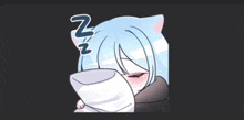 a cartoon of a girl with a cat ear is sleeping on a pillow