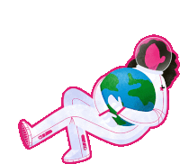 a woman in a space suit is holding the earth