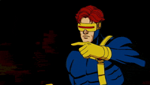 a cartoon of a man in a green tank top and a man in a blue and yellow superhero costume