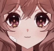 a close up of a girl 's face with a bandage on her neck