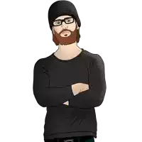 a cartoon of a man with a beard wearing glasses and a beanie