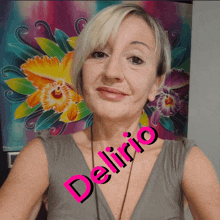 a woman with delirio written on her neck